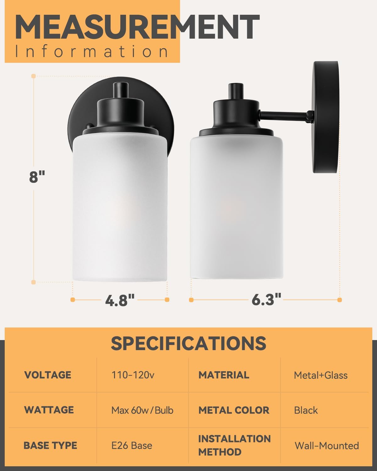 2 Pack Farmhouse Wall Sconces Light, Indoor Bath Vanity Light Fixtures with White Frosted Glass Shade, Black Modern Bathroom Wall Mounted Lighting Vintage Lamp for Bedroom, Porch, Kitchen