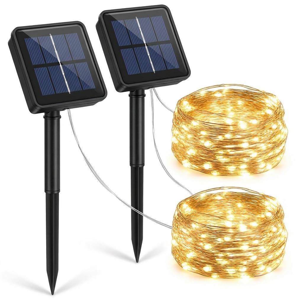 Boyfield Solar String Lights 2 Pack Solar Lights Outdoor Garden Waterproof Fairy Lights for Garden Decor and Garden Decorations Outside Solar Garden Lights
