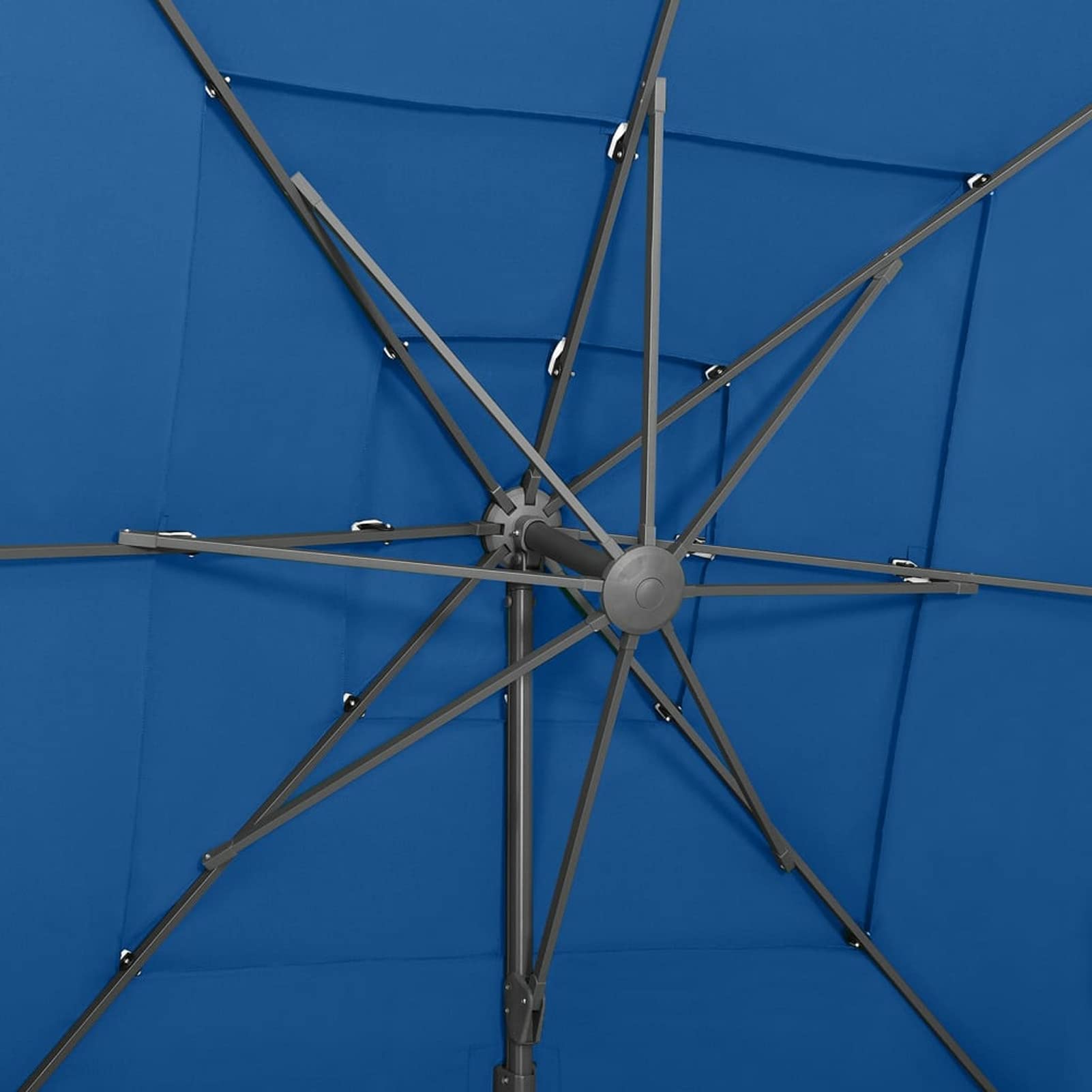 Catherinol Sombrilla de 4 niveles con poste, Parasol Terraza, Sombrilla Terraza Exterior, Sombrilla Jardin, Parasol Jardin, Sombrilla Playa, Parasol Excentrico, de aluminio azul 250x250 cm