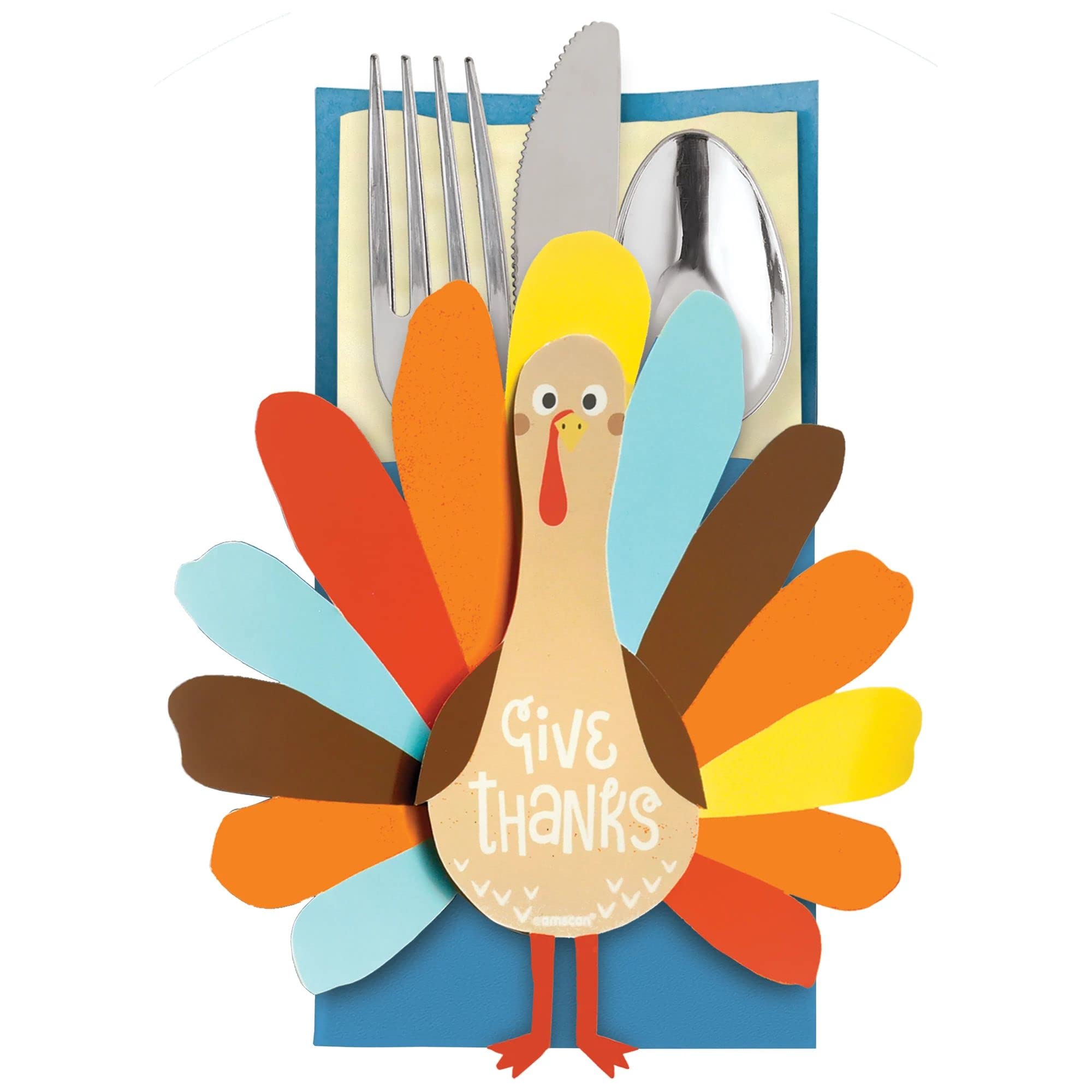 Happy Turkey Day Multicolor Paper Cutlery Holder Multi-Pack - 7.5