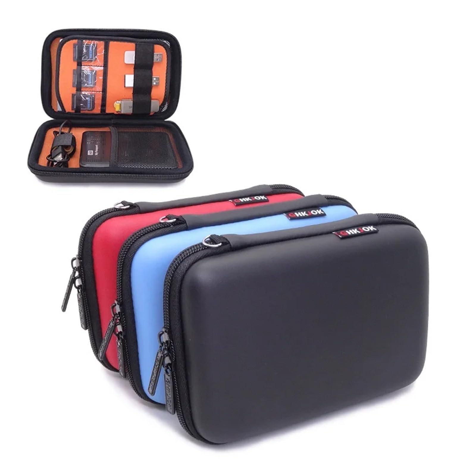 Estuche de almacenamiento para disco duro, 2 unidades, organizador de cables electrónicos de gran tamaño, tarjeta de memoria, unidad flash USB, funda de viaje de 18 x 12 x 4,8 cm