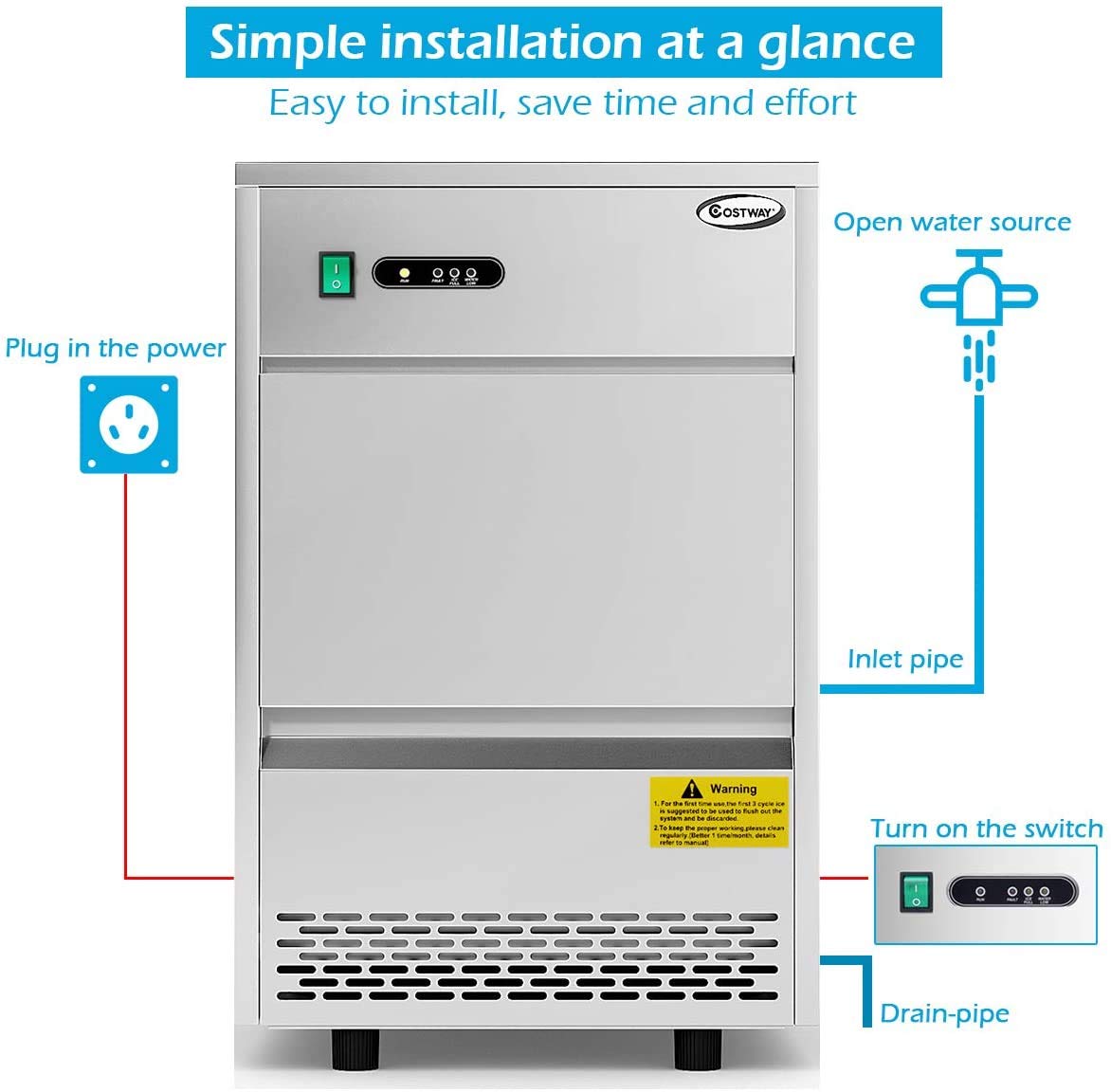 Automatic Ice Maker, Commercial And Residential Ice Maker Machine, Stainless Steel Ice Cube Machine With Ice Scoop, Quiet Operation, Freestanding Ice Maker For Hotels, Restaurants, Bars, Homes on Fridge.com - View 5