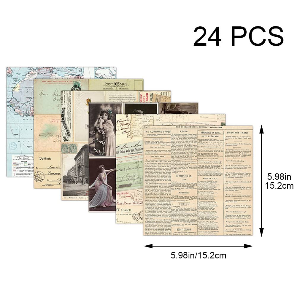 SOWAKA 24 Fogli Carta Per Scrapbooking 15,2x15,2 Cm - Vintage Multicolore, 160 G/m², Stampa Su Un Lato, Per Album, Biglietti Fai Da Te, Diario