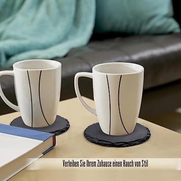 VIBRATITE Pack of 6 Slate Coasters 4 Inch Black Slate Stone Drink Coasters Glass Coasters with Anti-Scratch Base for Laser Engraved Coffee Bar Kitchen Home Decoration Round