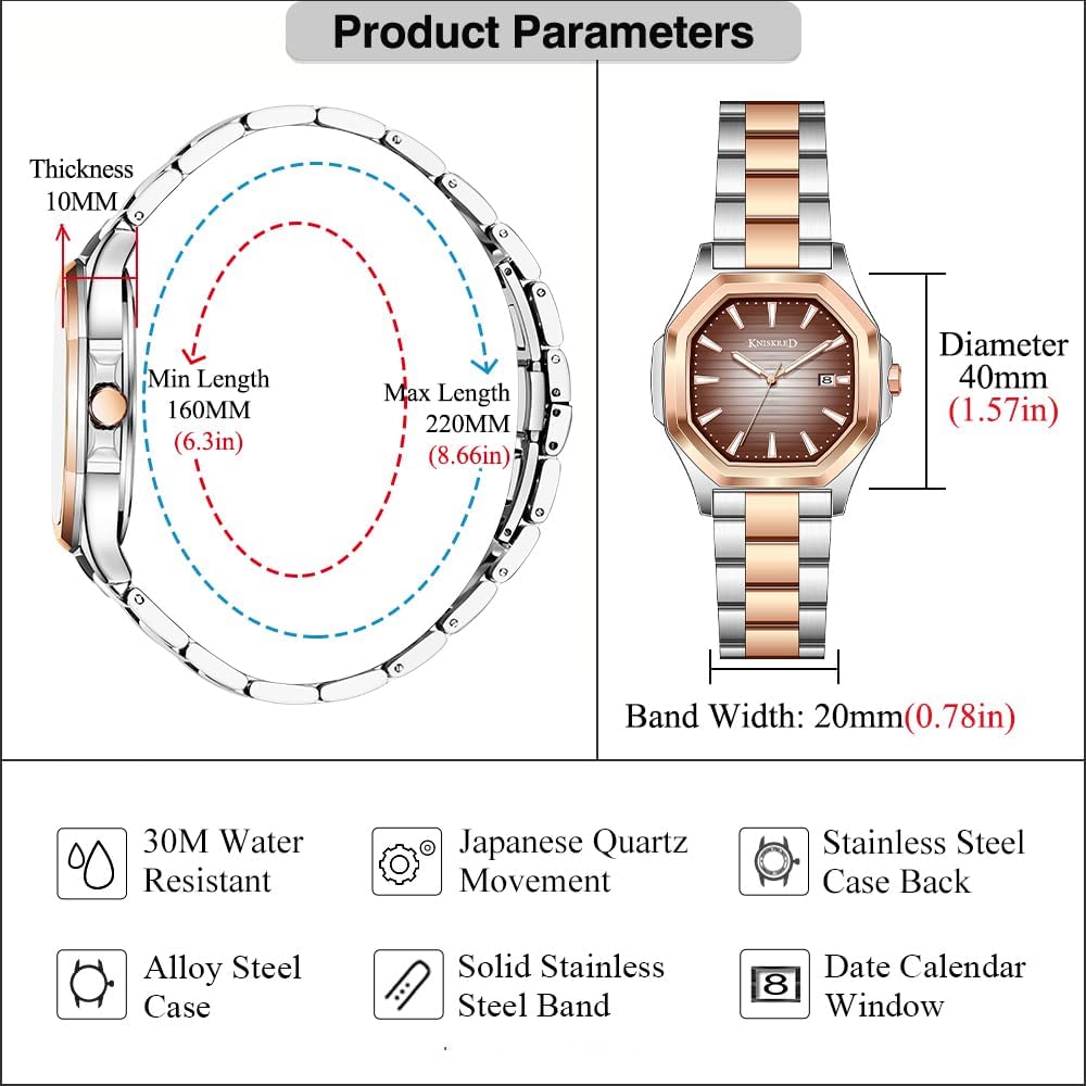Business Watch for Men with Luminous Scale and Solid Stainless Steel Band Mens Calendar Watch