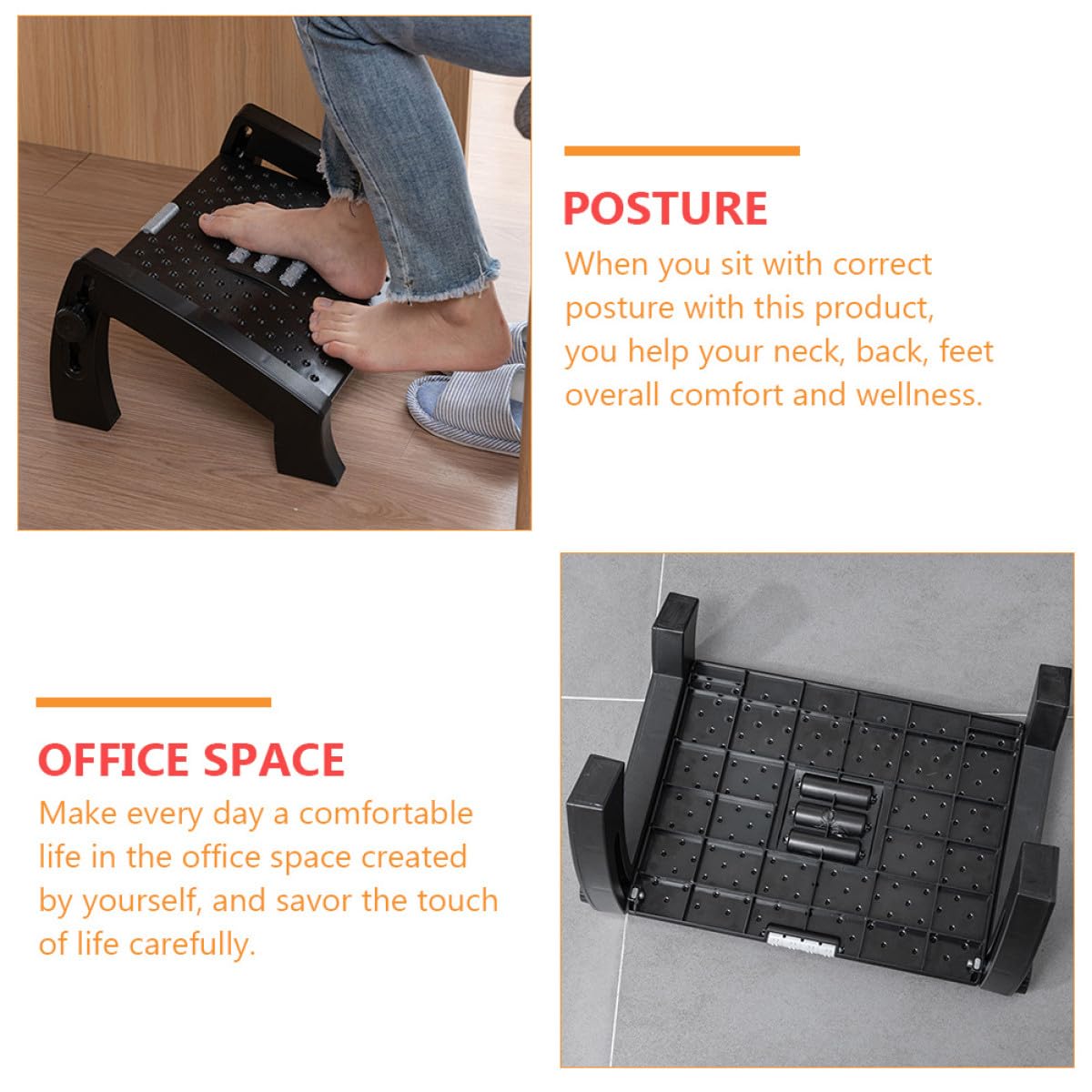 Reposapiés Ajustable de Plástico Portátil para Oficina y Hogar Soporte Ergonómico y Altura Regulable para Descanso Cómodo
