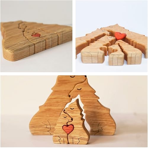 Miniatura 3 de ROSLILY Rompecabezas de madera de lobo personalizado con 1-8 apellidos de familia, figuras familiares de animales personalizadas talladas a mano,