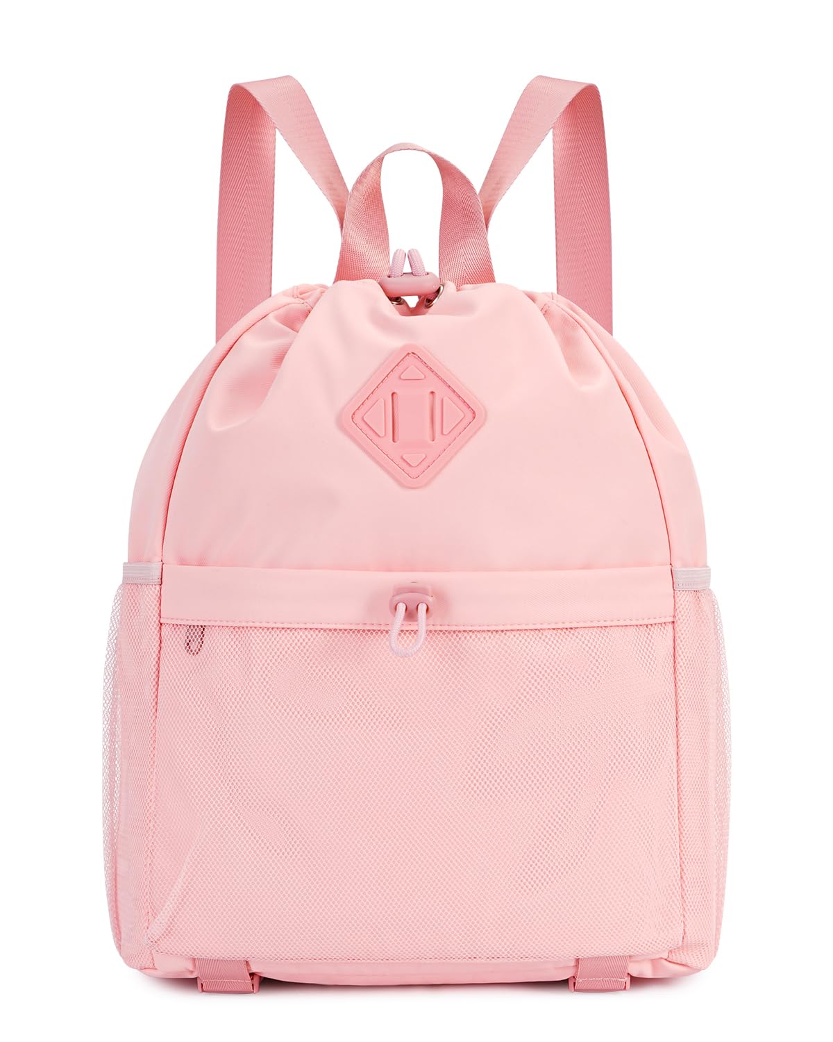 WANDF Drawstring Backpack for Women, Lightweight Gym Bag with Yoga Mat Strap, Water-Resistant String Backpack with Mesh Pocket (Pink, Patent Pending)