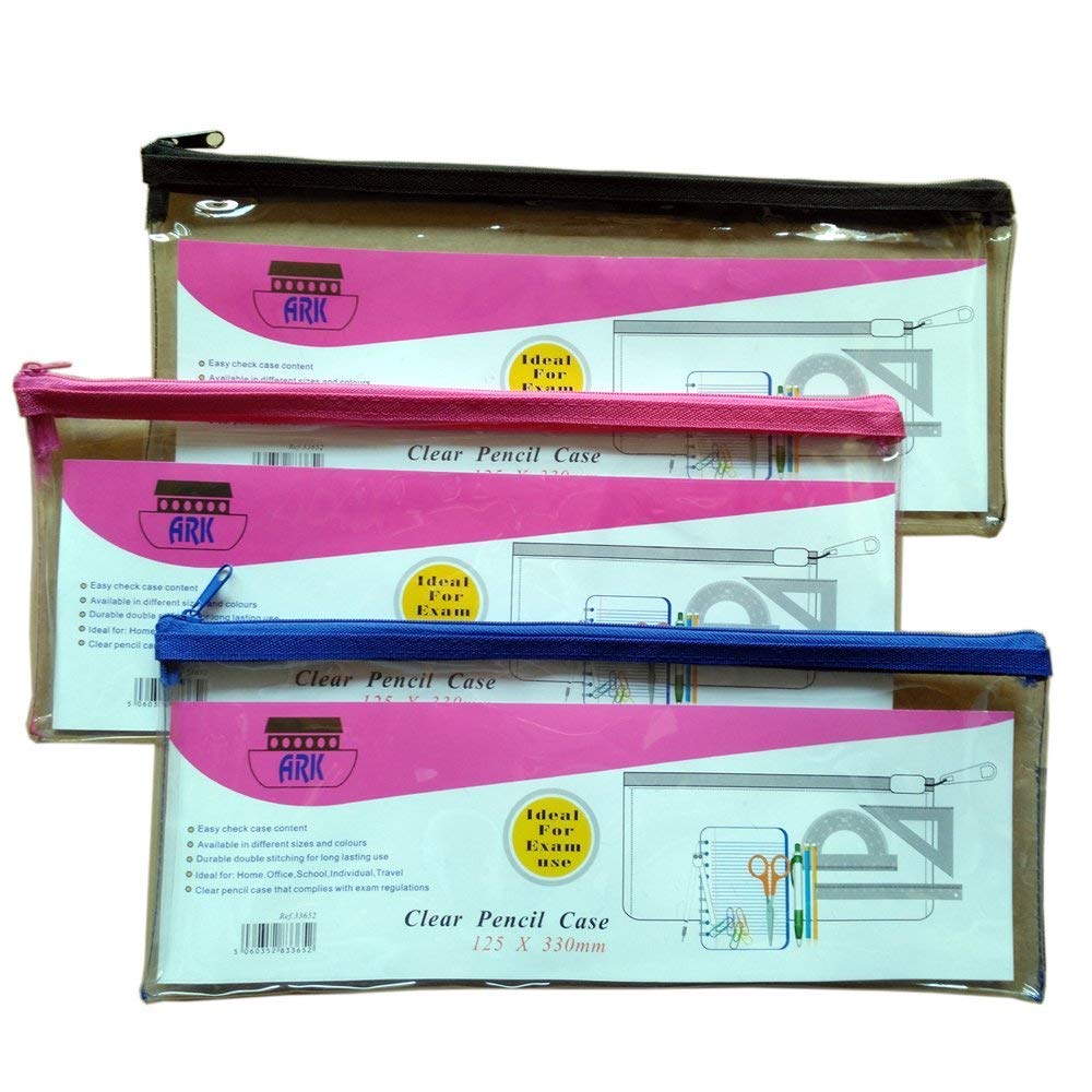 Ark Pencil Case PVC Coloured Zip 330 x 125mm Clear Assorted (Pack of 12)
