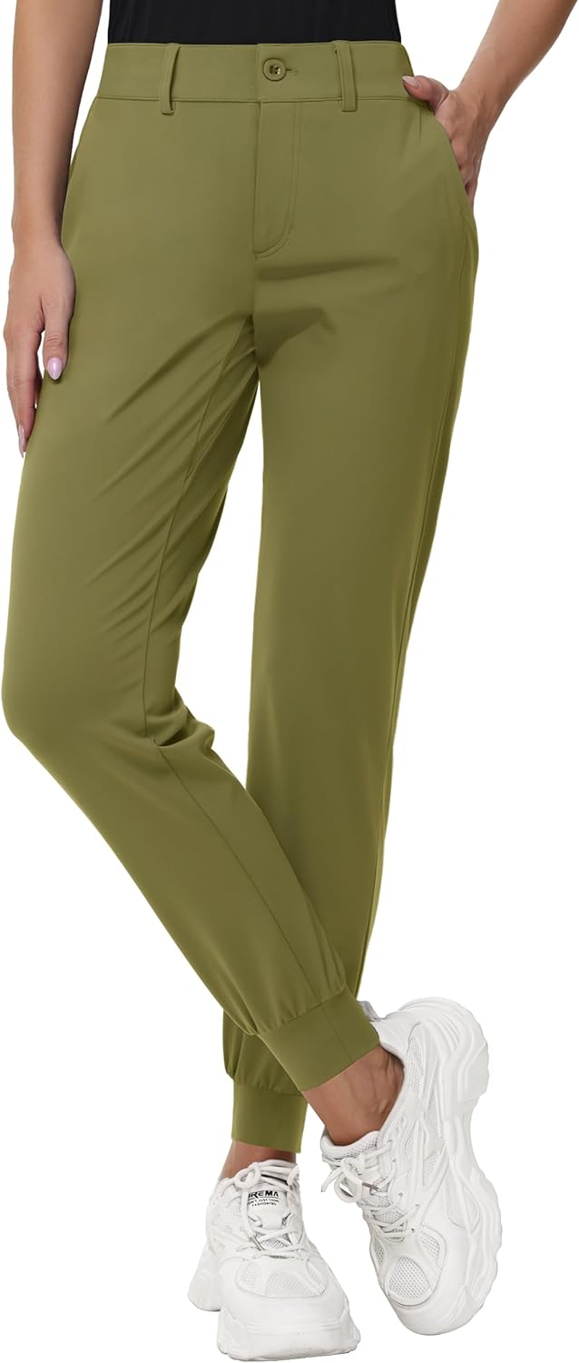 Women's Stretch Golf Joggers Pants - Tapered Athletic Casual Work Dress Travel Sweatpants with Zipper Pockets UP50