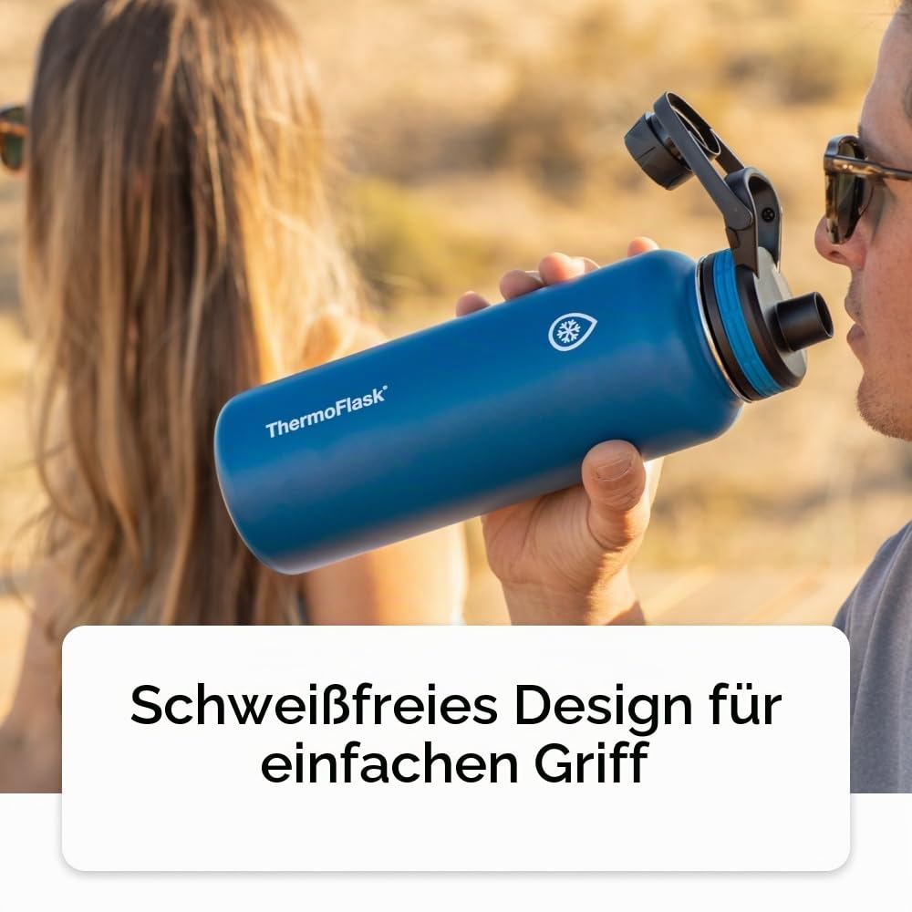 ThermoFlask Flasche mit Auslaufdeckel, Edelstahl-Wasserflaschen mit doppelwandiger Isolierung und BPA-freiem Auslaufdeckel, auslaufsichere, wiederverwendbare Flaschen und Deckel, 680 ml, Maya-Blau