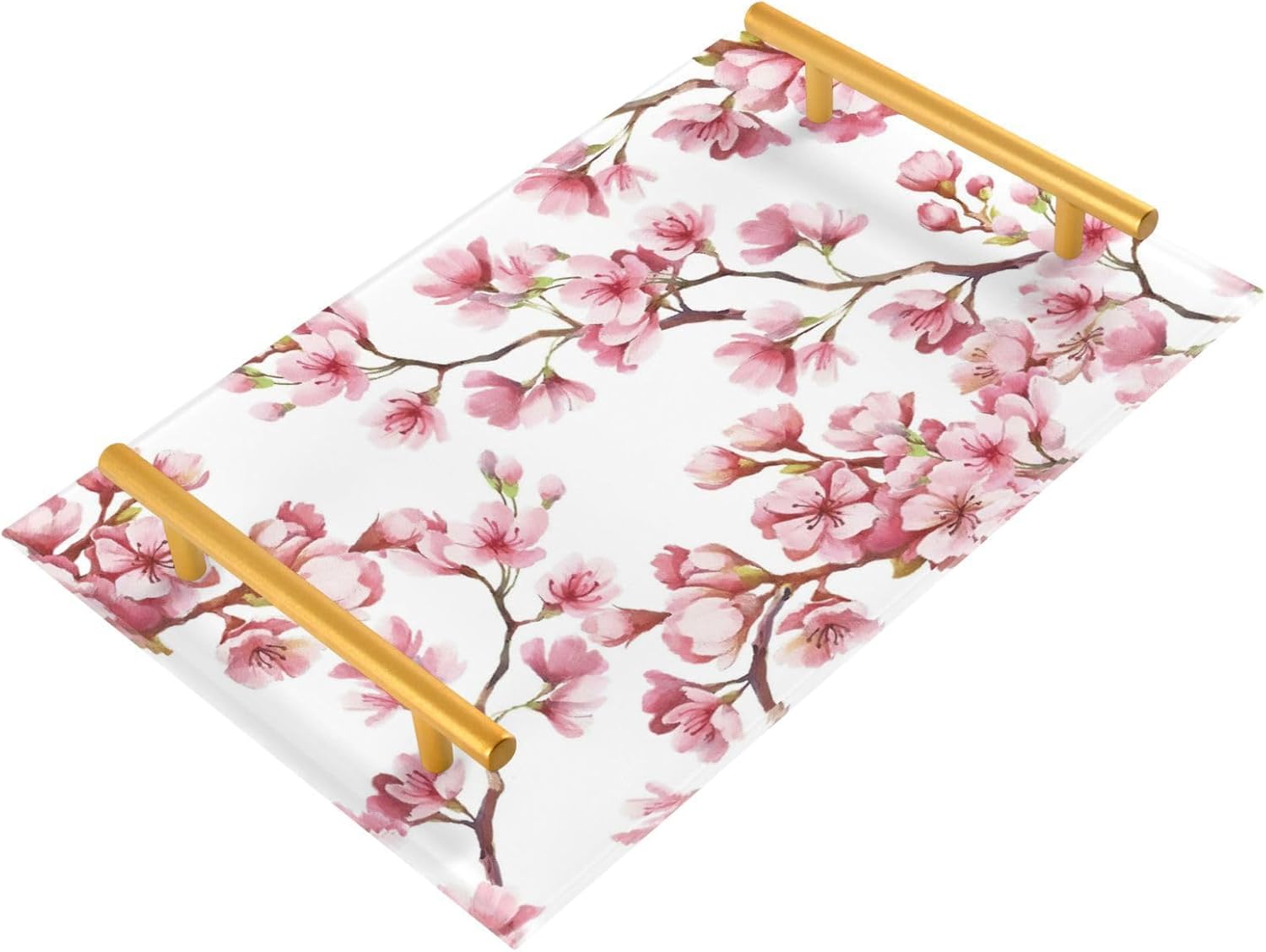 ZZKKO Leopard Acrylic Tray Bathroom Organizer Countertop Decorative Vanity Tray with Gold Handles Makeup Tray for Bathroom Counter Dresser Kitchen Table