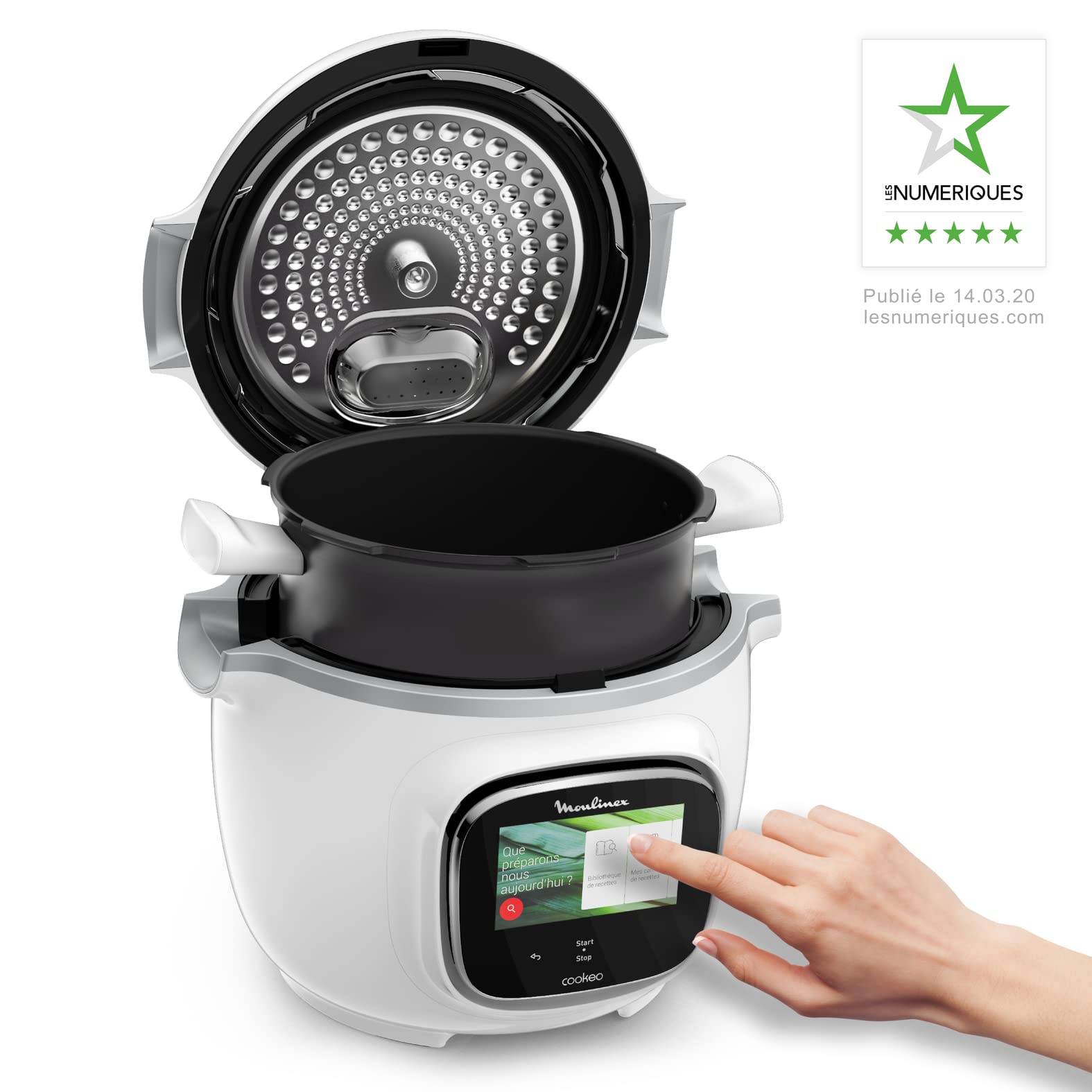 Moulinex Cookeo Touch Multicuiseur intelligent, Cuve 6 L, Haute Pression, Ecran tactile, 13 modes de cuisson, 250 recettes, Application Mon Cookeo, Blanc CE901100
