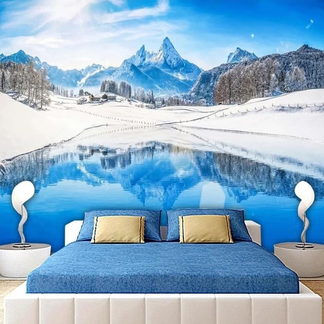 Paysage 3D Photo Murale Bleu Montagne Neige pour Agrandir Grand Salon et Bureau