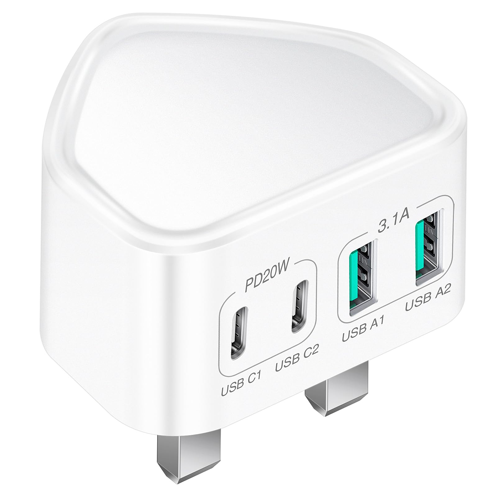 USB C Plug, Total 40W 4-Port Fast Charger Plug PD 3.0, Multi USB Plug Adaptor UK Compatible with iPhone 12/13/14/15 Pro Max, Samsung S23,S22,Note 10, Moto, LG