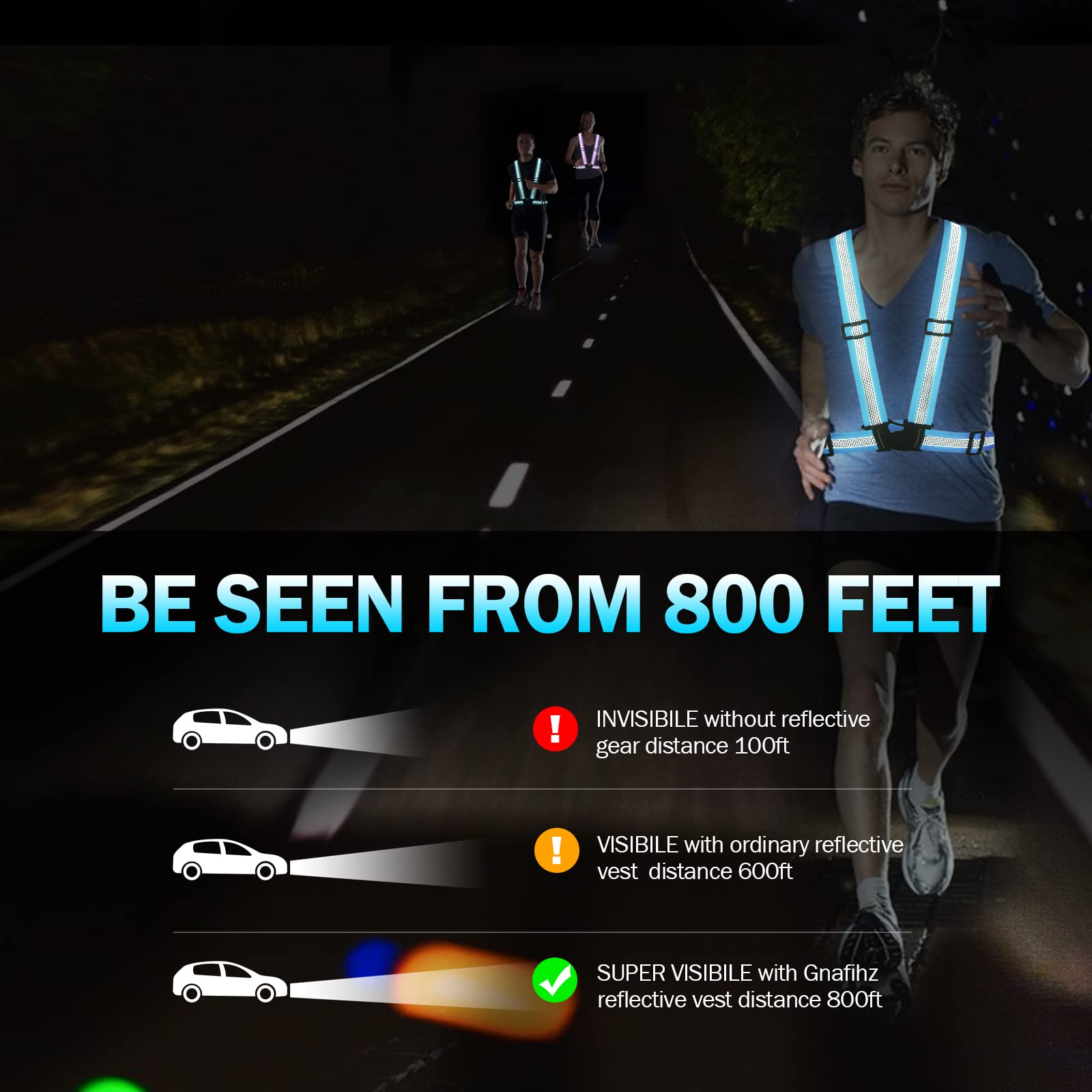 Chaleco reflectante para correr, chaleco de seguridad con correas reflectantes, chaleco de alta visibilidad para correr por la noche, ciclismo, motocicleta, caminar, paquete de 2