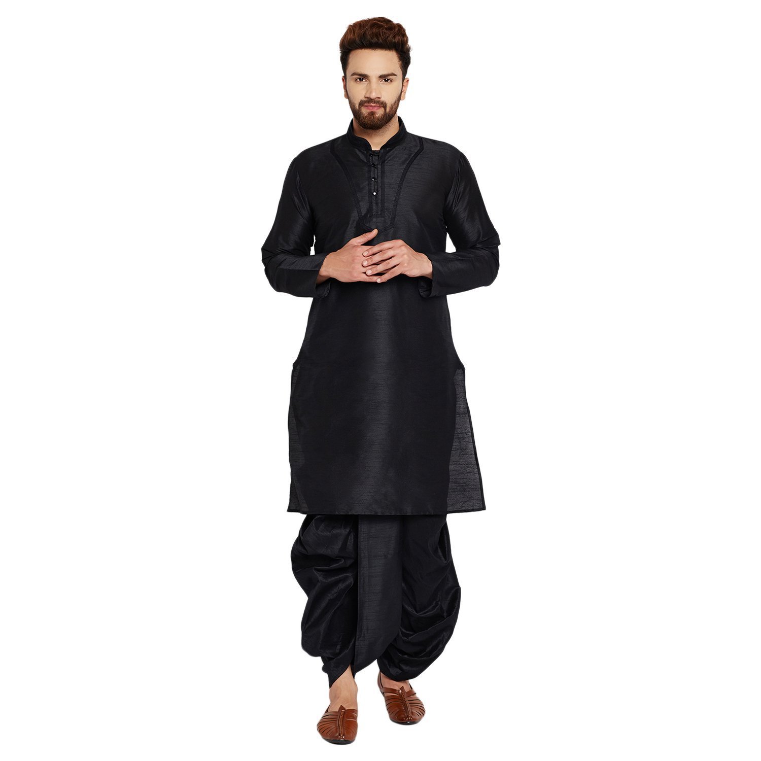 Mens Silk Blend Embroidered Kurta Dhoti Set-image-19