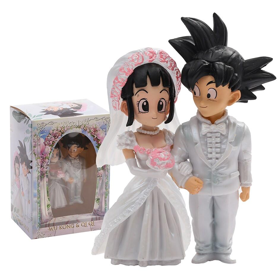 DOLOVEU Anime DB Wedding Son Goku Chichi Figure Figuine Doll Cute Model Decoration PVC Toy 3.5 Inch