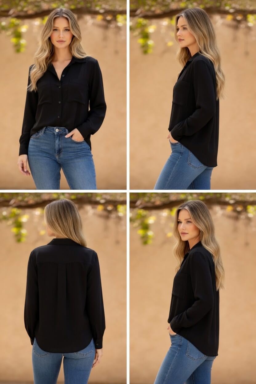 Camisa Feminina Social Blusa Camisete De Botão Manga Longa Blusas Trabalho