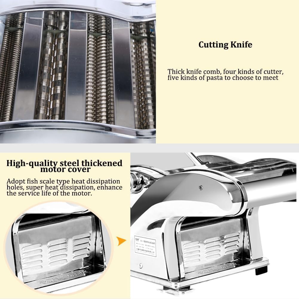 Fully Automatic Electric Pasta Maker, Commercial Stainless Steel Dough Cutter Dumplings Roller Noodles Machine, Dough Roller Noodle Cutting Machine, 0.3-4mm Adjustable Thickness 4Knives
