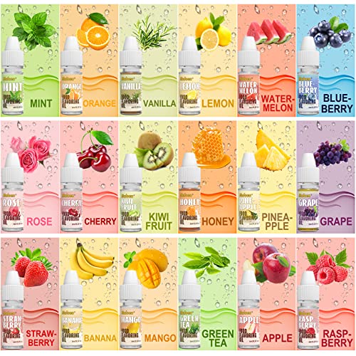 Food Flavoring Oil, 18 Flavors 100% Pure Natural Extract Liquid Oil - Water & Oil Soluble - Concentrated Candy Flavoring For Lip Balm, Baking, Drinks, Cooking, Soap - .25 Fl Oz (6 Ml) Bottles #TOP1