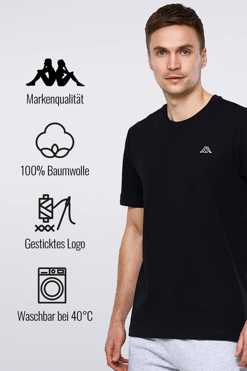 Kappa VOLLAR Lot de 3 t-Shirts pour Homme – T-Shirt de Sport à col Rond – Ensemble de t-Shirts Basiques pour Homme – Haut pour Le Sport et Les Loisirs – Coupe Droite