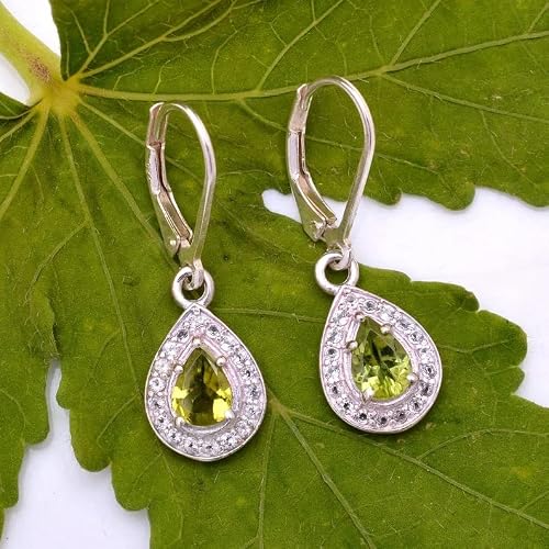 Rkgems 925 Sterling Silver Pear Drop Earrings, Natural Peridot Gemstone Jewelry, Handmade Dangle Earrings Pair, Lever Back Hooks, Birthday Gifts #TOP1