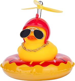 MuMyer Rubber Duck Car Ornaments Yellow Duck Car Dashboard Decorations with Propeller Helmet Swim Ring Necklace and Sunglasses