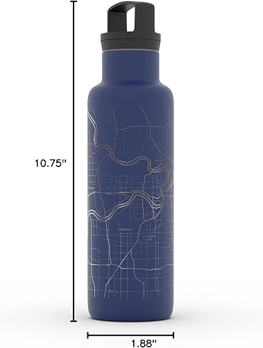 Miniatura 939 de Well Told Botella de agua aislada con mapa Chicago Illinois, grabado de acero inoxidable (21 onzas, gris muelle) botella aislada de mapa