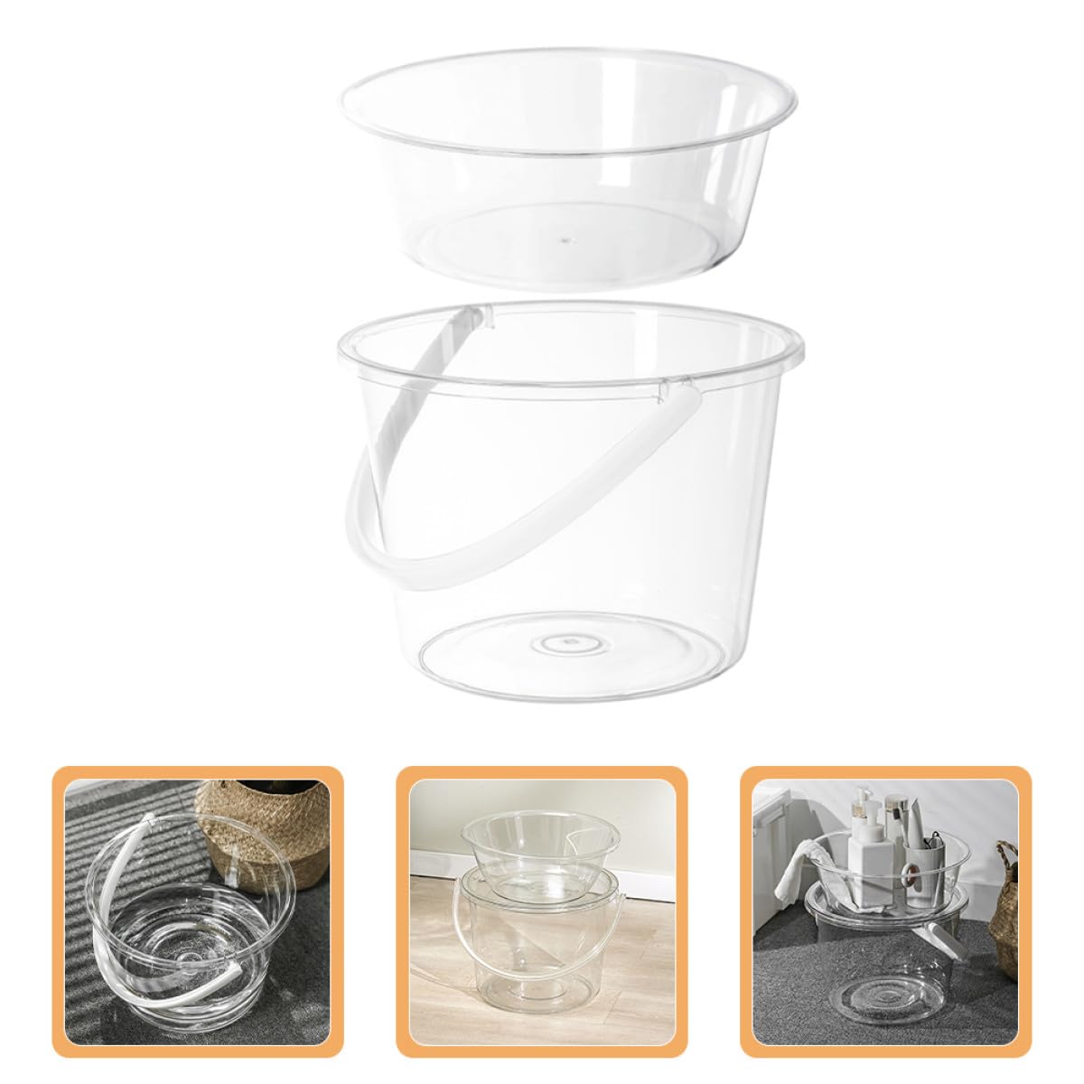 Cubo Transparente Tapa 2 Piezas para Limpieza Doméstica, Lavabo Facial y Baño, Cubo de Plástico Resistente Asa para Lavar Pies y Ropa, Organizador Multifuncional para Hogar