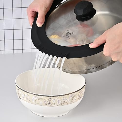 Miniatura 7 de Tapa coladora templada para olla, pasta, sopa, tapa universal con borde de silicona resistente al calor, vidrio, para 10-12 pulgadas, color negro