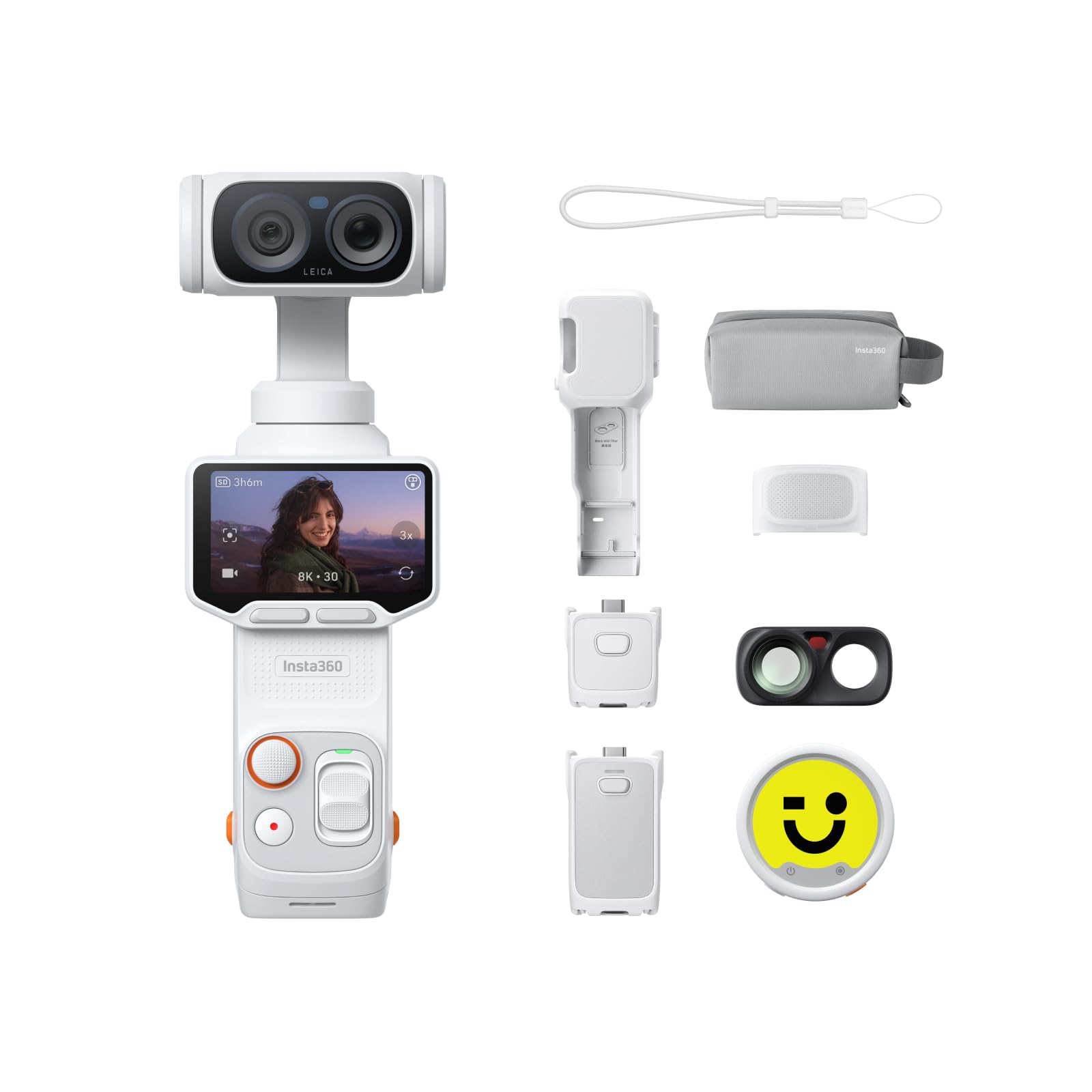 Insta360 Luna Ultra Creator Bundle - 8K Vlogging Camera with Dual Leica Lenses, 12× Zoom, 1" Sensor, Detachable 2" Touchscreen, Triple AI Chip, Pocket Gimbal Camera for Vlog Photography, Stellar White
