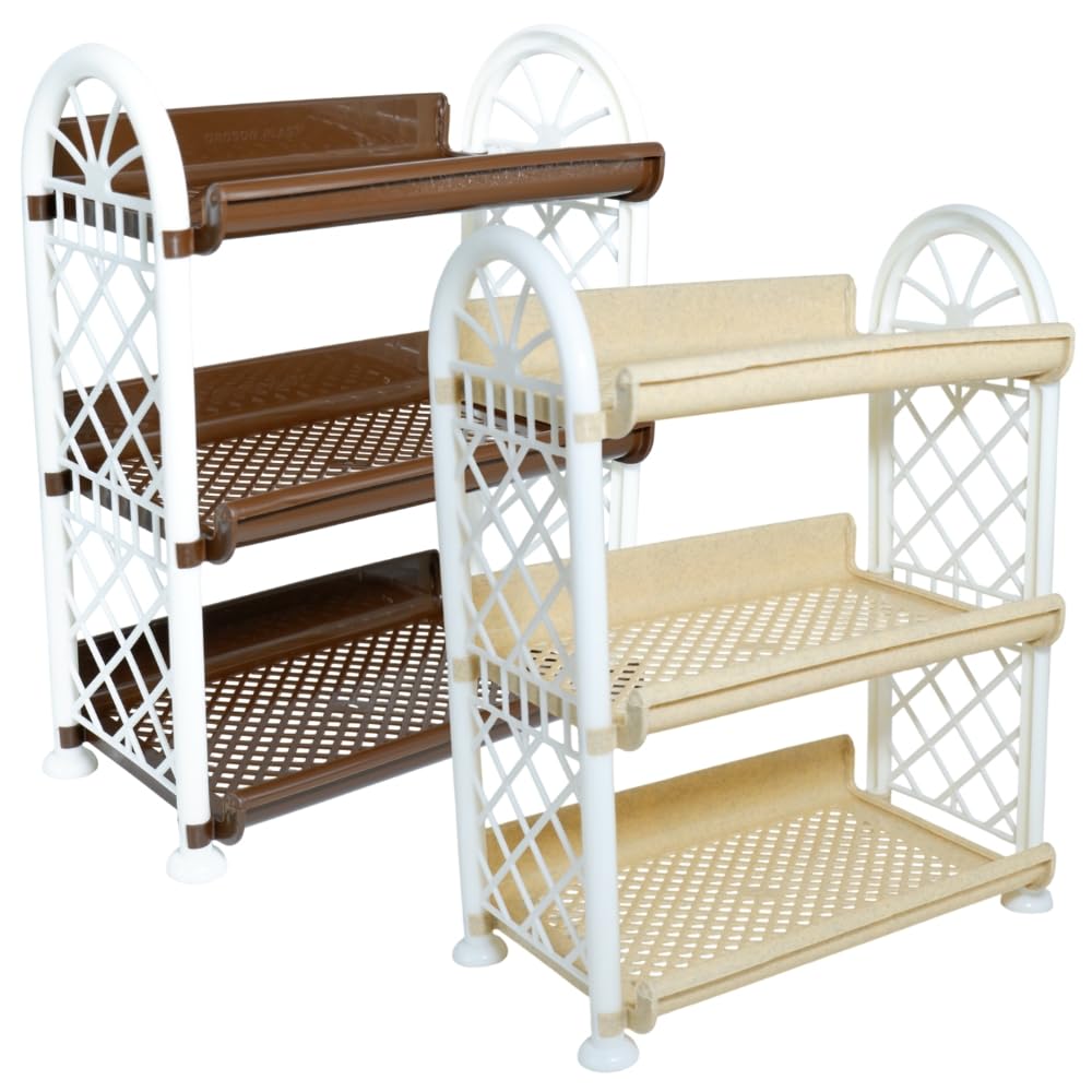 Simply Home Magic 3 Tier Plastic Multipurpose Storage Organizer-Easy to Fit, Wall Hanging Durable & Lightweight Rack for Kitchen, Bathroom,Kids & Office - | Set of 2 | Brown Yellow-picture-15