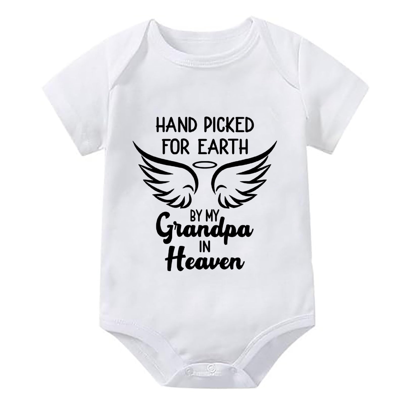 WOOYONGING Hand Picked for Earth By My Grandpa in Heaven Baby Romper Short Sleeve Newborn Outfits White Baby Onsies 12 Month