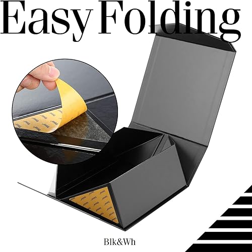 Miniatura 5 de BLK&WH Caja de regalo de 7.5 x 7.5 x 3 pulgadas, caja de regalo con tapa, caja de regalo negra, caja de padrino, caja de regalo plegable con tapa