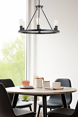 Miniatura 4 de Kira Home Jericho - Lámpara de araña rústica grande de 36 pulgadas, con ruedas de carro, estilo rústico y grande, luz redonda para isla de cocina,