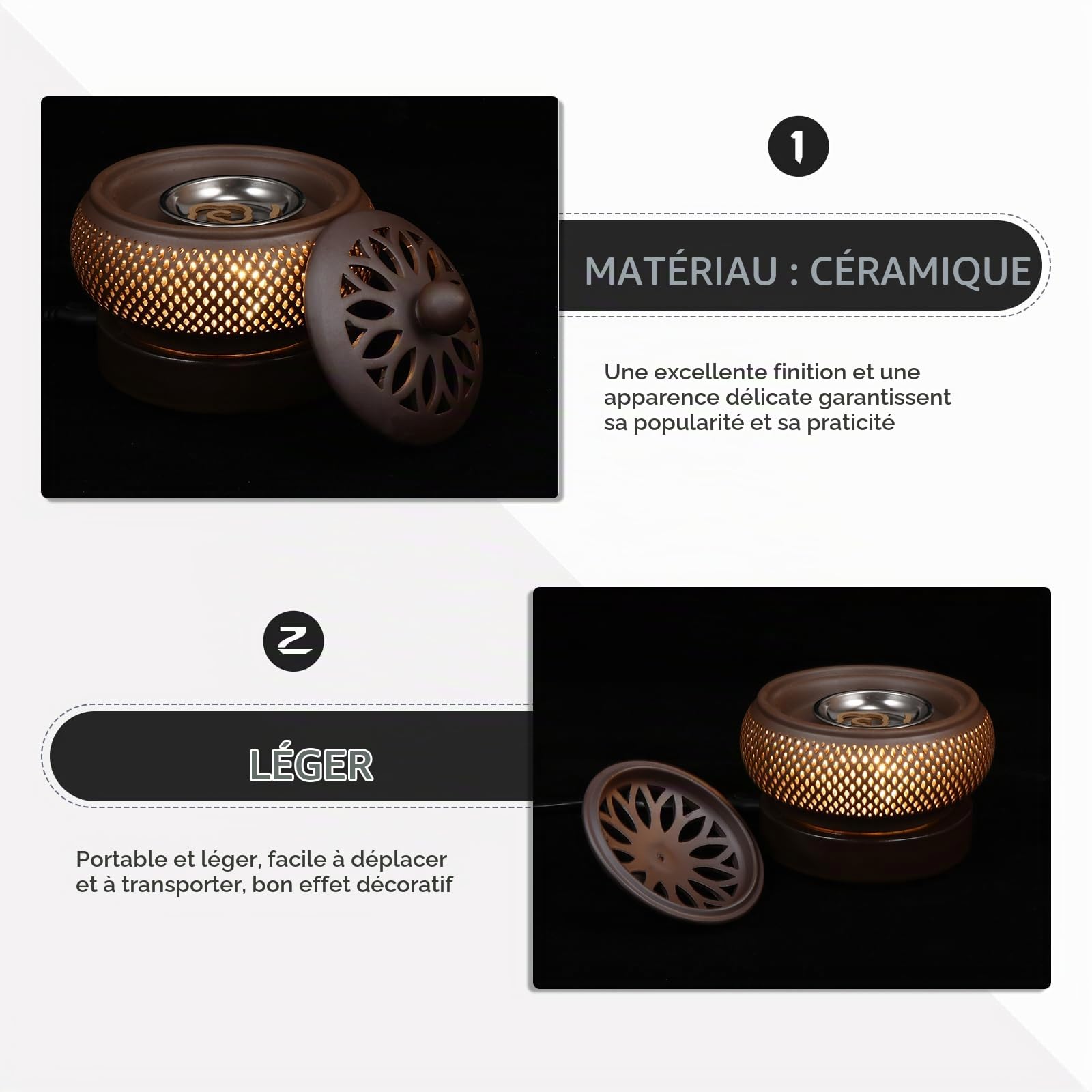 Doitool BrûLeur D'Encens ÉLectrique avec Minuterie Et RéGlage De La TempéRature Encensoir pour Salon Bureau HôTel DéCoration Portable 4.72X4.72X4.13In