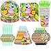 Nesloonp Animals Stoviglie di Compleanno Set，animali giungla compleanno, Stoviglie Festa di Compleanno Animali，kit festa compleanno bambini con piatti, posate, tovaglioli, cannucce, per 10 ospiti