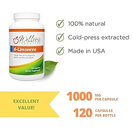 Wellness Resources High Potency d-Limonene Capsules 1000mg, 120 Capsules - Orange Peel Extract for Digestive Health, Heartburn, Acid Reflux, Detoxification