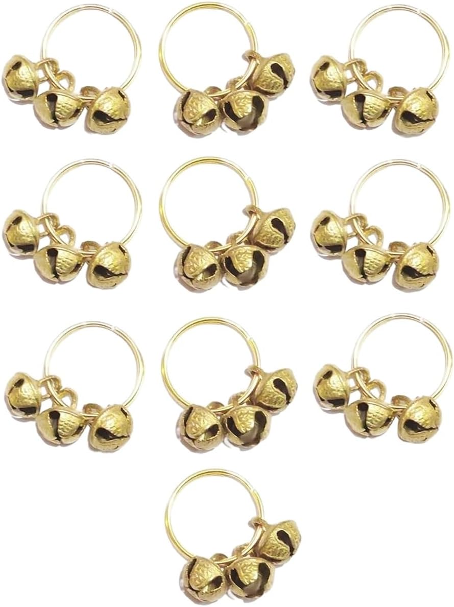 (1.6 cm Big Size) Finger Ring Clapping Ghungroo Golden Silver Kadi Anguthi Brass Small Bells (3 Ghungroo Per Ring) for Bhajan Lord Goddess God Ganesh Ganapati Pooja Aarti (6 Pieces)
