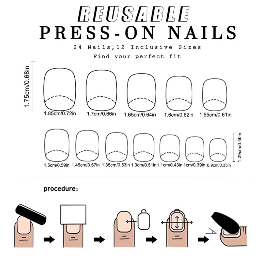 24Pcs Square Fake Nails Black Artificial Nails False Nails Glues On Nails Designs French Nails Tips