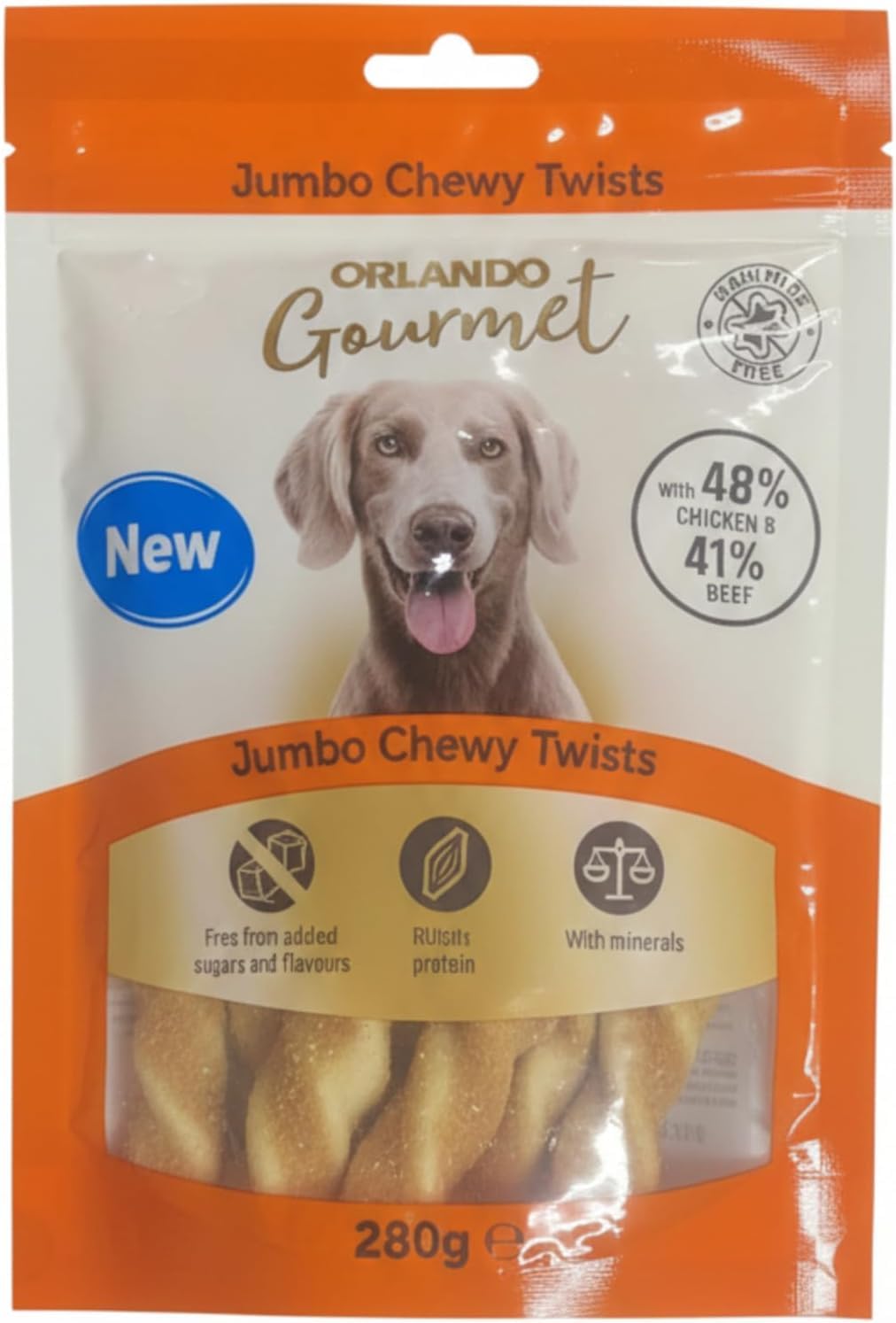 Orlando Chewy Twists Dog Treats | With 46% Chicken & 44% Beef Skin | High Protein Dog Snacks for All Breeds 280g
