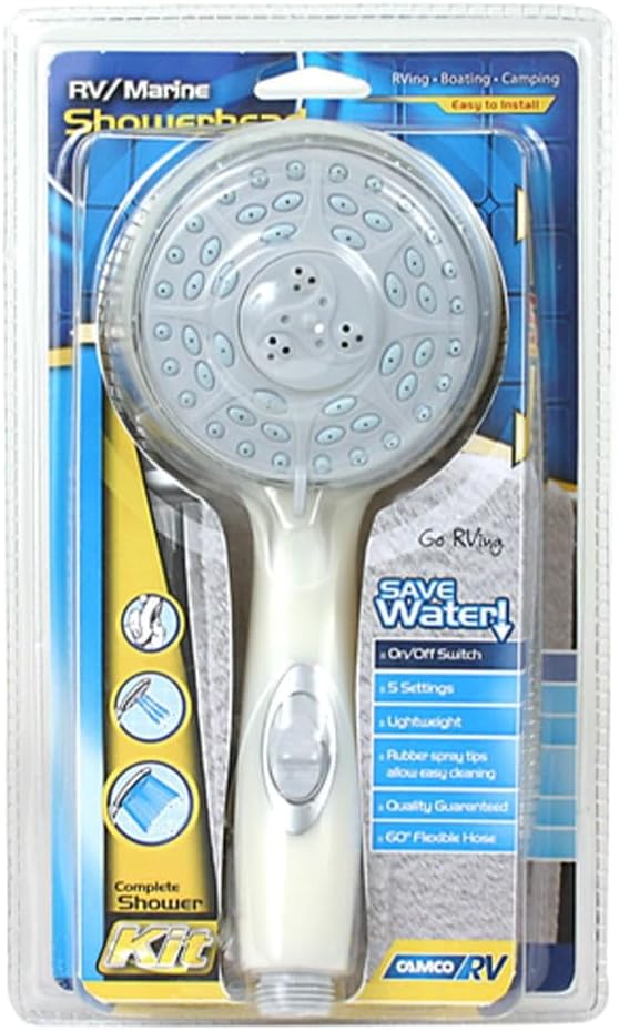 Camco 43715 RV Shower Head Kit with On/Off Switch and 60" Flexible Shower Hose (Off-White)
