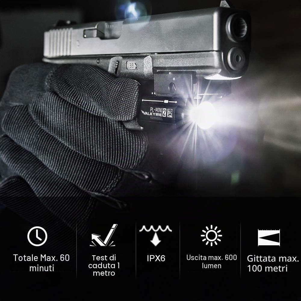 OLIGHT PL-Mini 2 Valkyrie Torcia Potente LED Regolabile, Luce Professionale Multifuzionale Lampada Ricaricabile 600 Lumen 100 Metri per la Caccia, Ricerca, Outdoor Illuminazione Campeggio