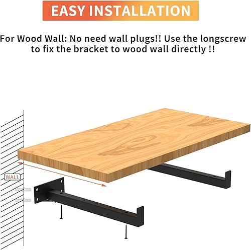 Miniatura 4 de 6 soportes de estante resistentes de 8 pulgadas, soporte flotante de metal industrial para montaje en pared con borde (no incluye tablones)