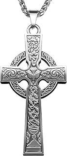 Celtic Cross Necklace ViKing Crucifix Necklace Bless Safety Religious Amulet Pendant Chain Gift for Men, Women, Family, Parent, Friend