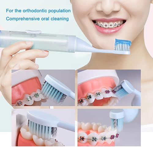 Miniatura 6 de songfir Cepillo de dientes portátil tres en uno+un cabezal de cepillo de repuesto, cerdas de ortodoncia mejoradas, tubo de pasta de dientes