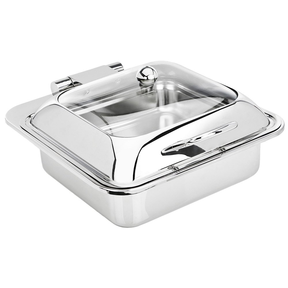 3914G Park Avenue 6 Quart Induction Chafing Dish, Square, Stop-N'-Go Hinged Glass Dome Lid