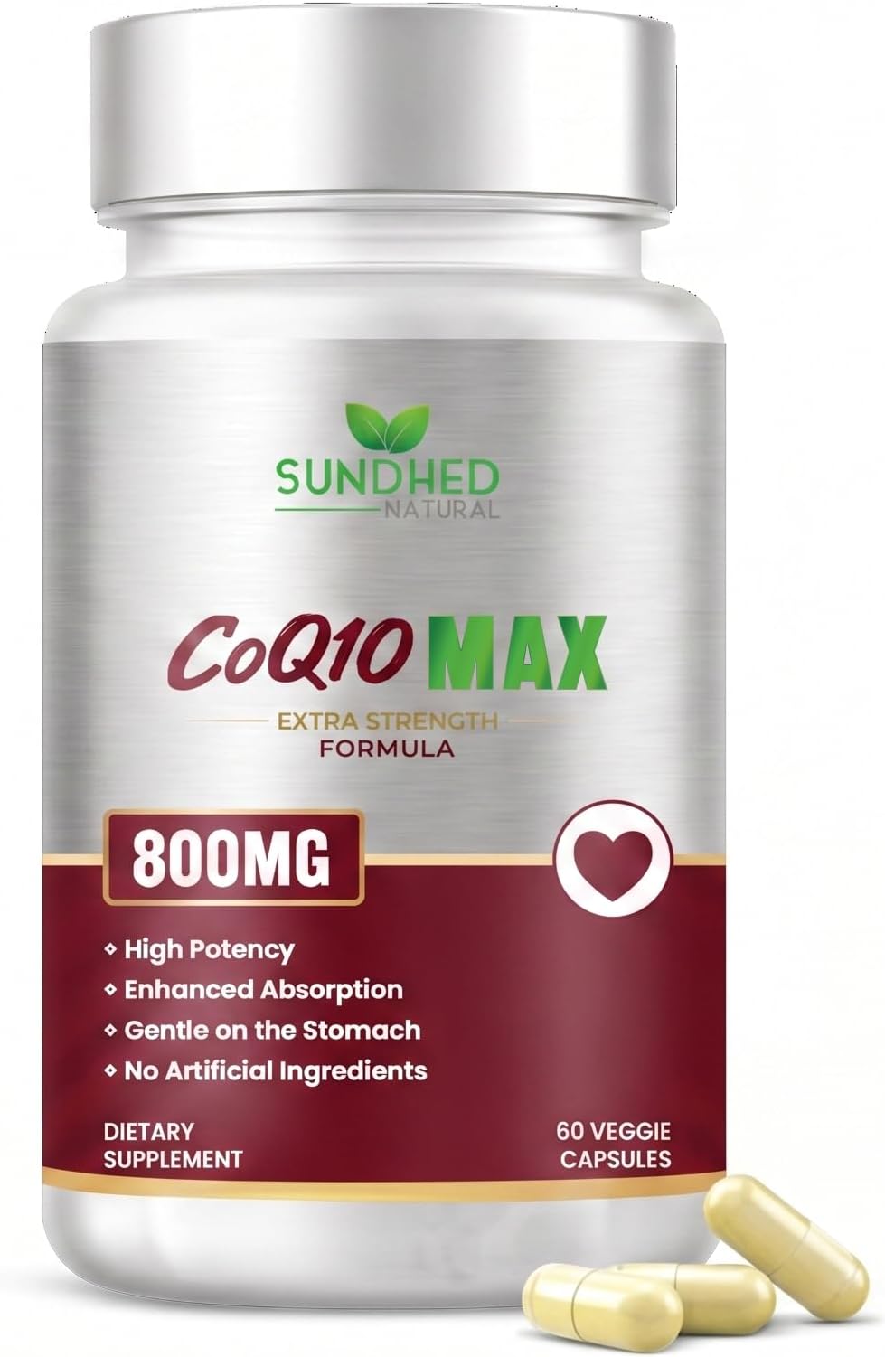 CoQ10 Powerful Antioxidant Supplement - Extra Strong Formula 800mg, 60 Capsules, 1-Month Supply with Coenzyme Q10 Vitamins and Supplements