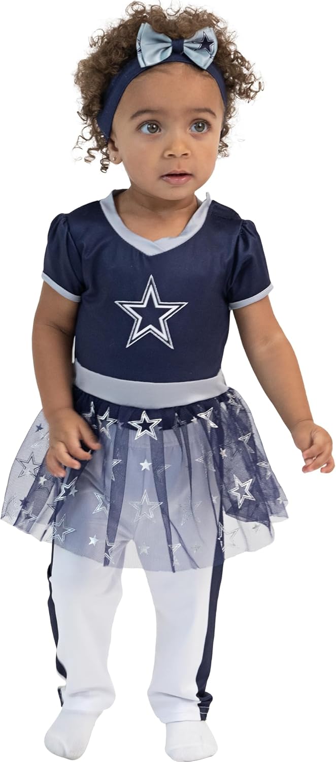 MODERN HERO NFL Officially Licensed One-piece Bodysuit with Mesh Skirt, Leggings and Matching Headband